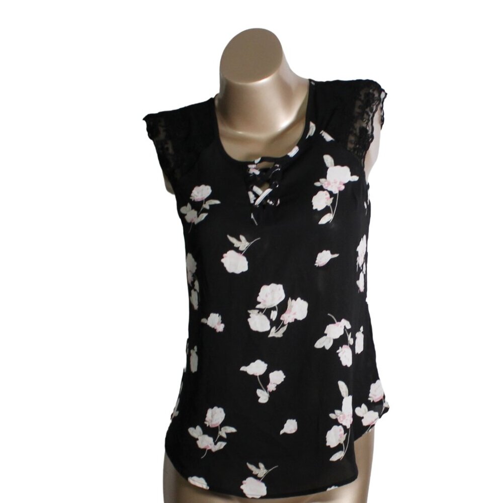 Y2K Candie’s Corset Lace Chiffon Blouse XS Floral Goth Fairycore Top